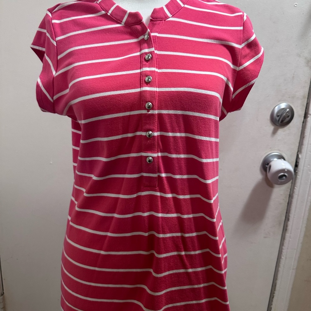 Calvin Klein Pink and White Striped Polo